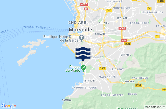 Mapa de mareas Marseille 08, France