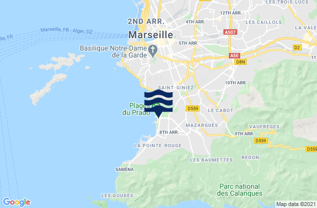 Mapa de mareas Marseille 09, France