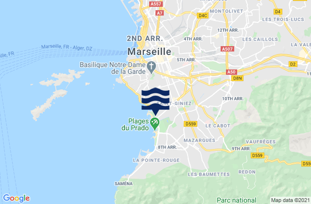 Mapa de mareas Marseille 10, France