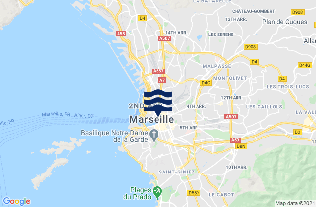 Mapa de mareas Marseille 11, France