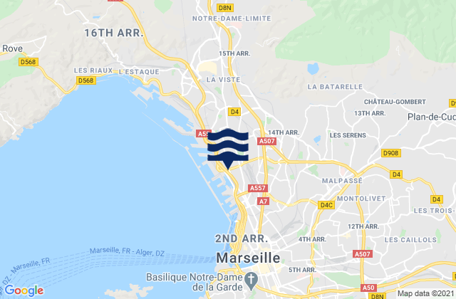 Mapa de mareas Marseille 14, France