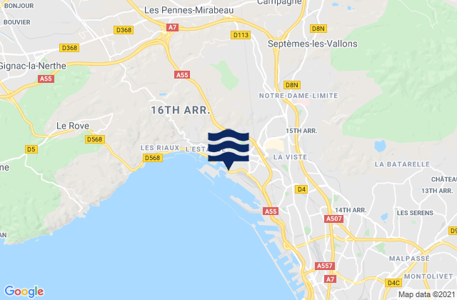 Mapa de mareas Marseille 16, France