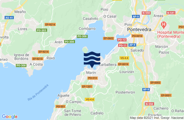 Mapa de mareas Marín, Spain