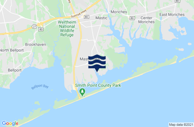 Mapa de mareas Mastic Beach, United States