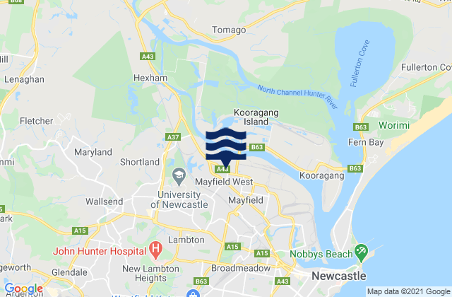Mapa de mareas Mayfield West, Australia