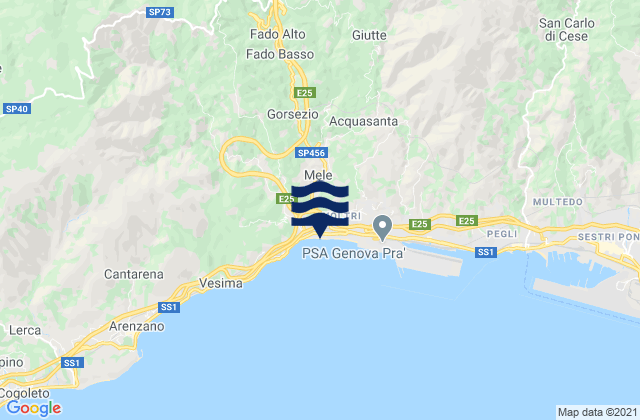 Mapa de mareas Mele, Italy
