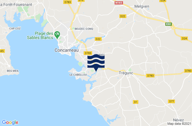 Mapa de mareas Melgven, France