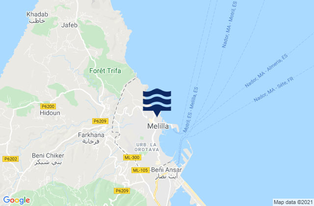 Mapa de mareas Melilla, Spain
