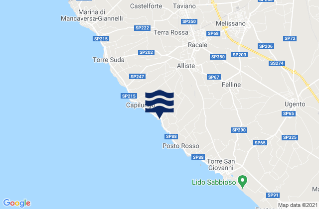 Mapa de mareas Melissano, Italy