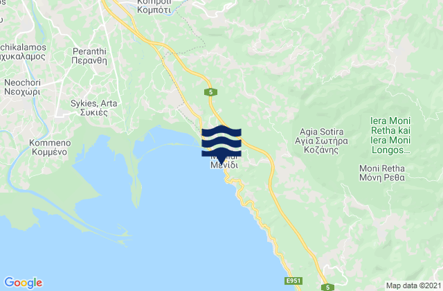 Mapa de mareas Menídi, Greece