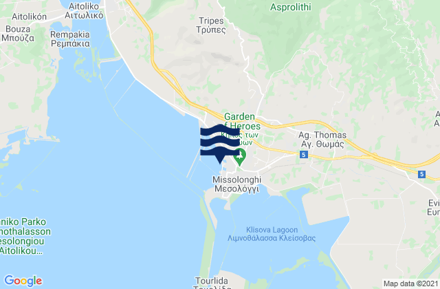 Mapa de mareas Mesolóngi, Greece