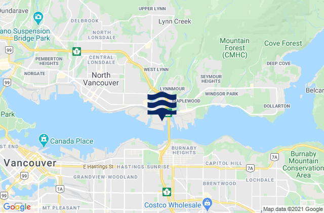 Mapa de mareas Metro Vancouver Regional District, Canada