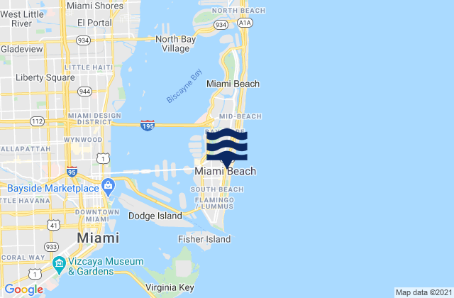 Mapa de mareas Miami Beach, United States