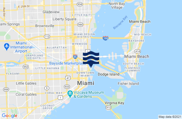 Mapa de mareas Miami Miamarina Biscayne Bay, United States