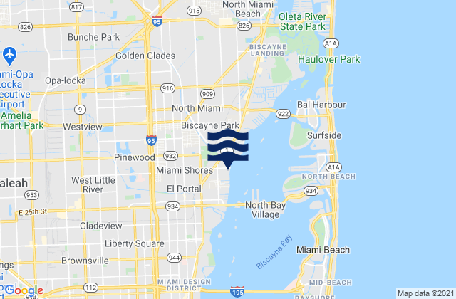 Mapa de mareas Miami Shores, United States