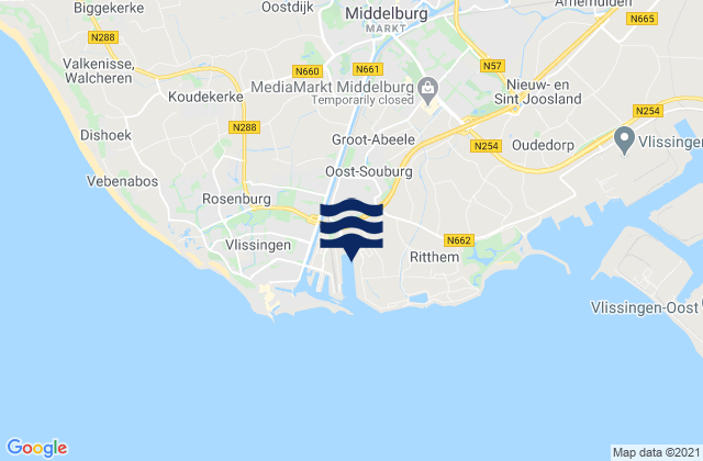 Mapa de mareas Middelburg, Netherlands