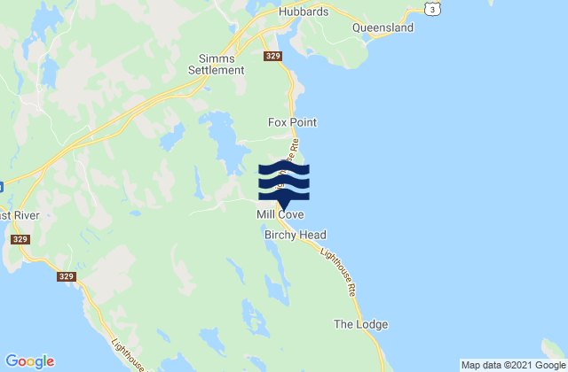 Mapa de mareas Mill Cove, Canada