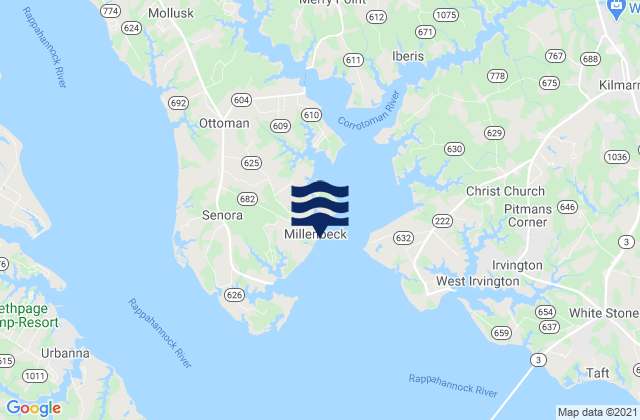 Mapa de mareas Millenbeck Corrotoman River, United States