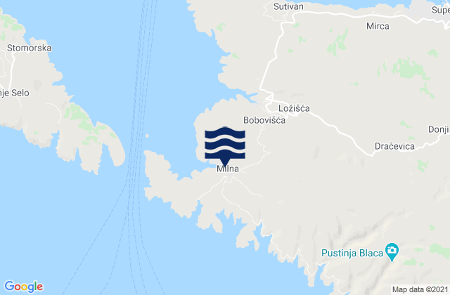 Mapa de mareas Milna, Croatia