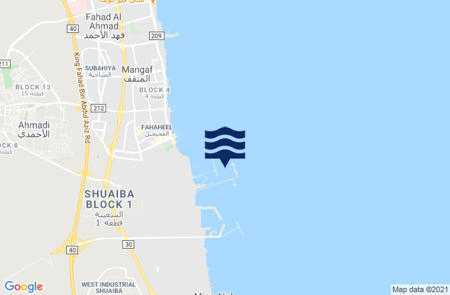 Mapa de mareas Mina Al Ahmadi, Saudi Arabia