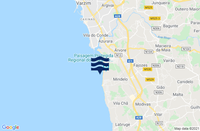 Mapa de mareas Mindelo, Portugal