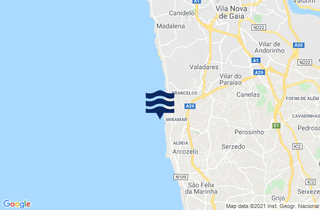 Mapa de mareas Miramar, Portugal