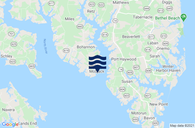 Mapa de mareas Mobjack (East River), United States