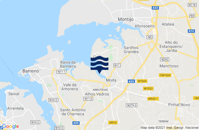Mapa de mareas Moita, Portugal