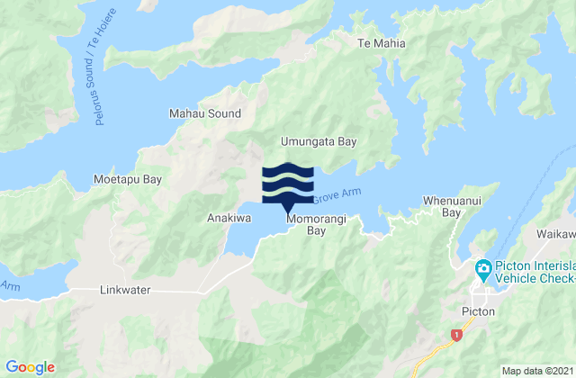 Mapa de mareas Momorangi Bay, New Zealand