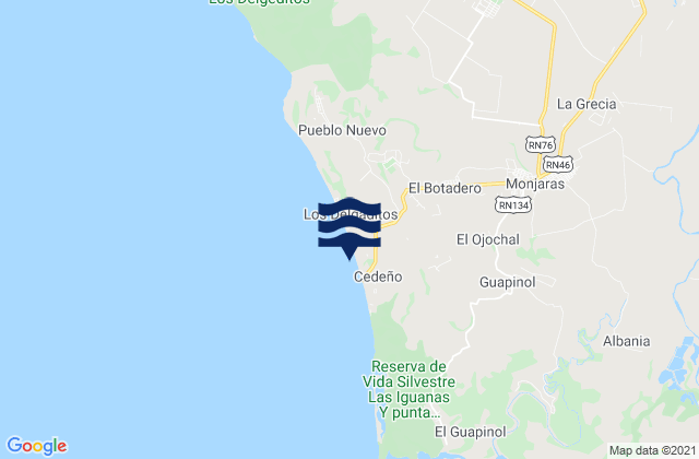 Mapa de mareas Monjarás, Honduras
