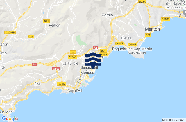 Mapa de mareas Monte-Carlo, Monaco