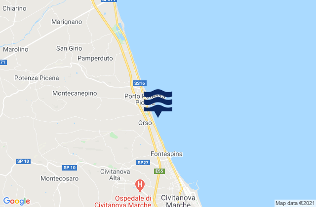 Mapa de mareas Montecosaro, Italy