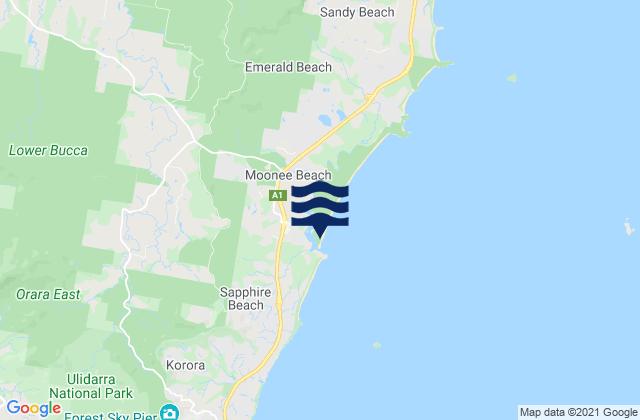 Mapa de mareas Moonee Beach, Australia