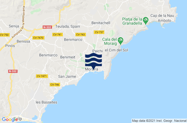 Mapa de mareas Moraira, Spain
