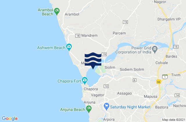 Mapa de mareas Morjim, India