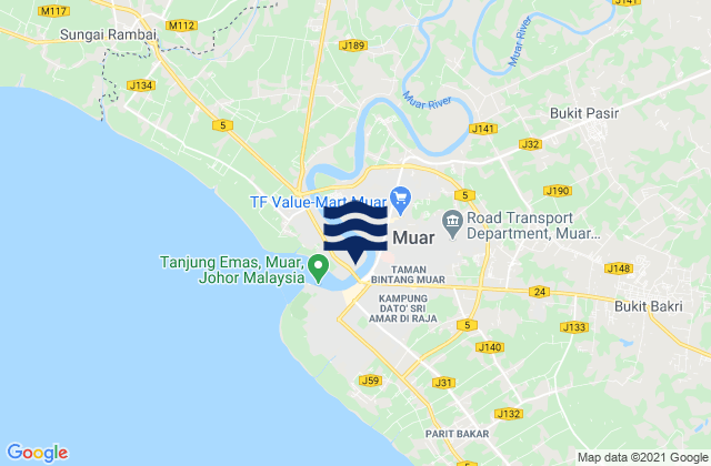 Mapa de mareas Muar, Malaysia