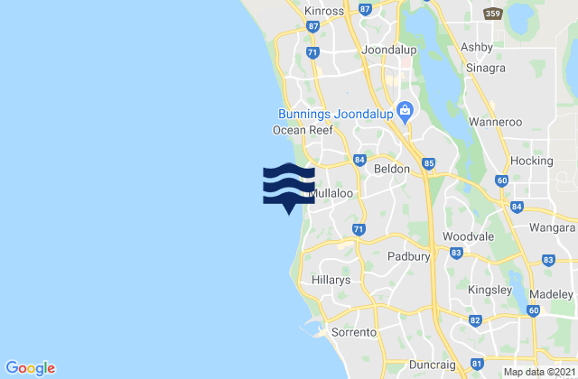 Mapa de mareas Mullaloo Beach, Australia