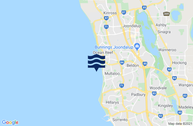 Mapa de mareas Mullaloo, Australia