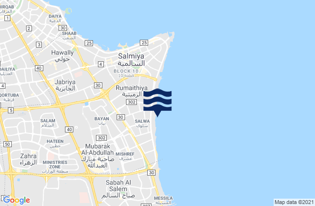 Mapa de mareas Muḩāfaz̧at Ḩawallī, Kuwait