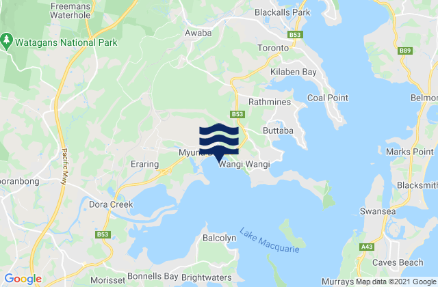 Mapa de mareas Myuna Bay, Australia