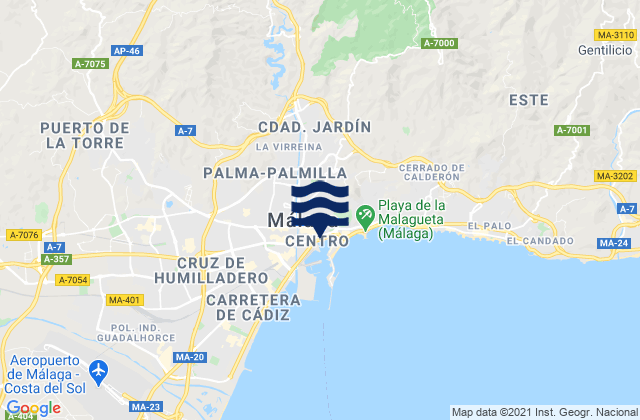 Mapa de mareas Málaga, Spain