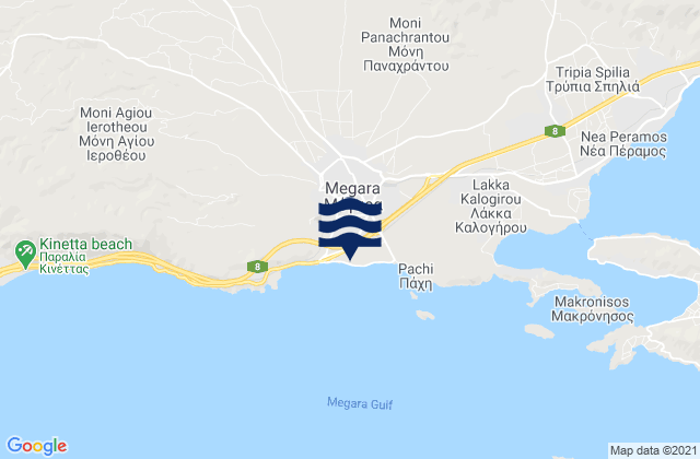 Mapa de mareas Mégara, Greece