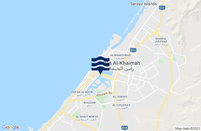 Mapa de mareas Mīnā’ Şaqr, United Arab Emirates