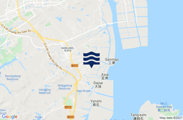 Mapa de mareas Nanlang, China