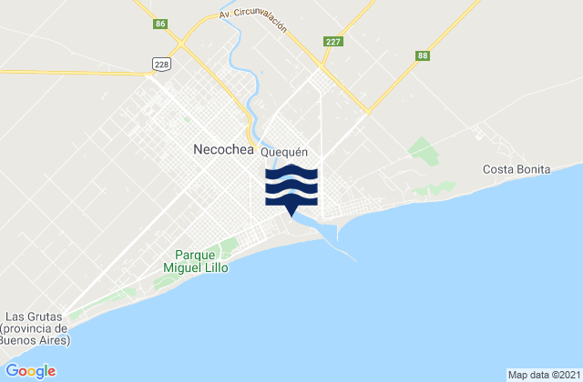 Mapa de mareas Necochea, Argentina