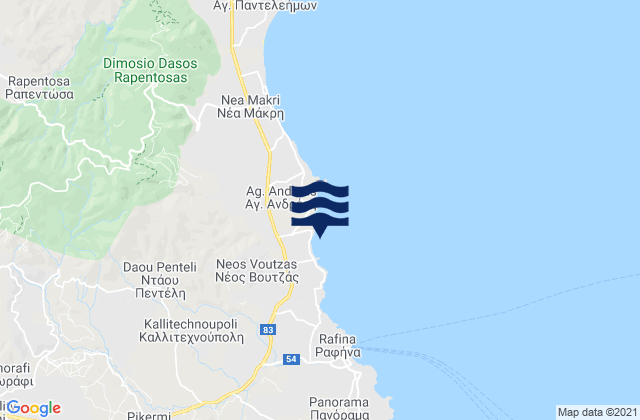 Mapa de mareas Neos Voutzás, Greece