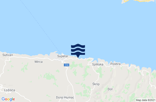 Mapa de mareas Nerežišća, Croatia