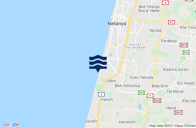 Mapa de mareas Netanya (Poleg), Palestinian Territory