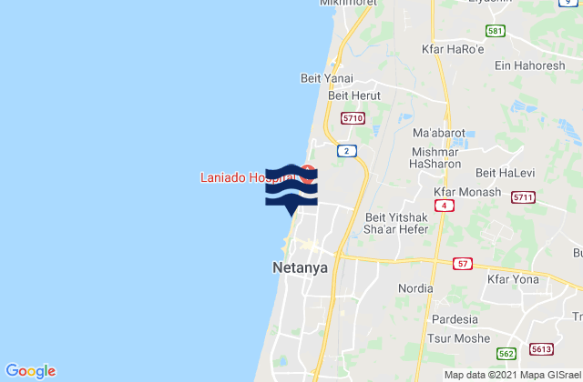 Mapa de mareas Netanya, Israel