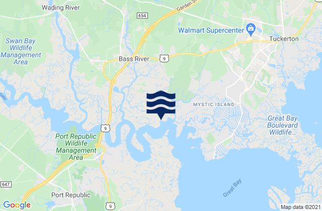 Mapa de mareas New Gretna Bass River, United States